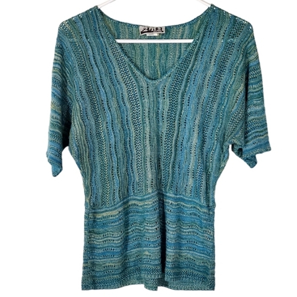 1329 * Two One Two 212 Crochet Knit Top Green Size L Vintage